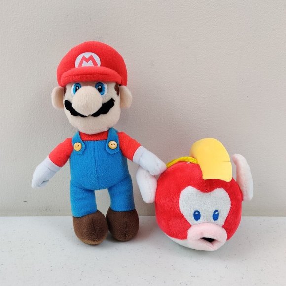 Mario Plush Zippered Keychain and Mario Kart Plush Cheep Cheep Flying Fish - Picture 1 of 5
